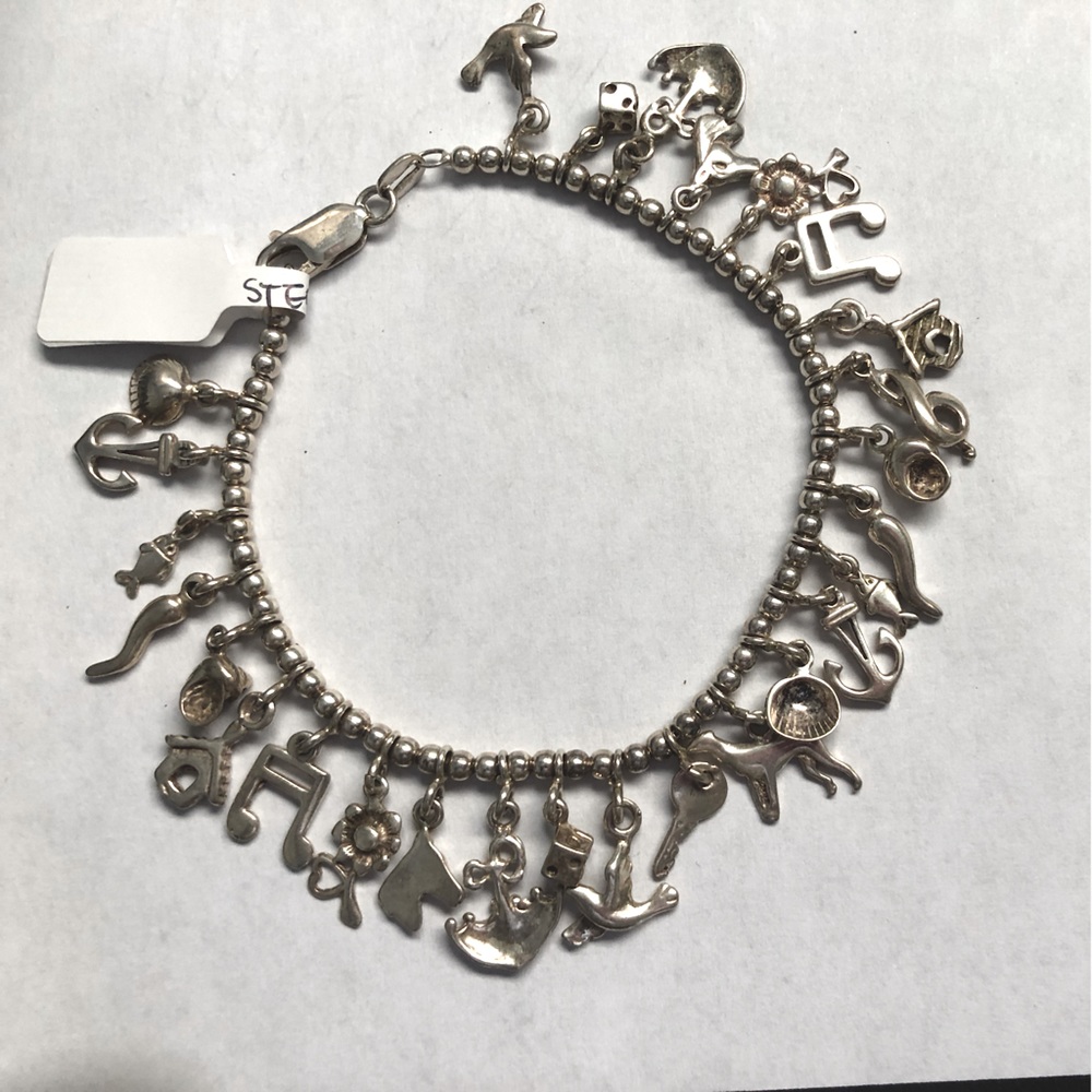 Awesome Vintage Loaded Sterling Silver Charm Bracelet Designer Signed